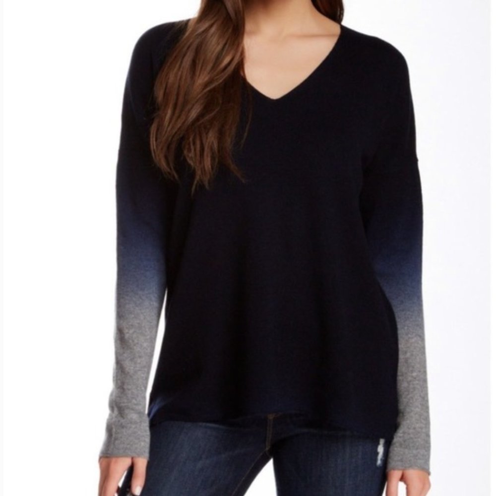 Vince Navy/Gray Ombre V Neck Wool/Cashmere Sweater